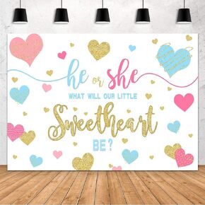MEHOFOND 7x5ft Sweetheart Gender Reveal Baby Shower Backdrop Valentines Baby Shower Decorations Banner He or She Blue or Pink Photography Background Photo Studio Props