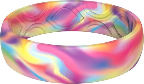 ThunderFit Silicone Wedding Bands for Women, Breathable Printed Design Rubber Engagement Rings 5.5mm Wide 1.8mm Thick - 1/2 Variety Multipack (Black Camo Leopard 1 - Size 5-5.5 (16.20mm)) in Kuwait