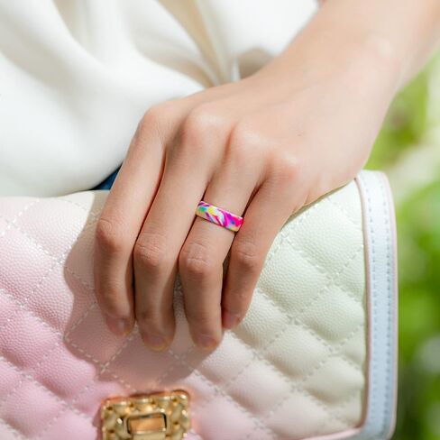 ThunderFit Silicone Wedding Bands for Women, Breathable Printed Design Rubber Engagement Rings 5.5mm Wide 1.8mm Thick - 1/2 Variety Multipack (Black Camo Leopard 1 - Size 5-5.5 (16.20mm)) in Kuwait