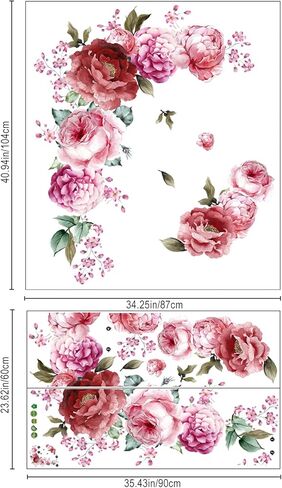 Peony Flower Wall Stickers 3D Pink Flowers Wall Decals, Peel and Stick Removable Wall Art Decor, DIY Mural Wall Art Decor for Kids Room Nursery Classroom Living Room Bedroom Home Decoration (E) in Kuwait