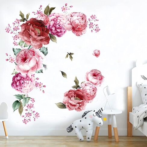 Peony Flower Wall Stickers 3D Pink Flowers Wall Decals, Peel and Stick Removable Wall Art Decor, DIY Mural Wall Art Decor for Kids Room Nursery Classroom Living Room Bedroom Home Decoration (E) in Kuwait