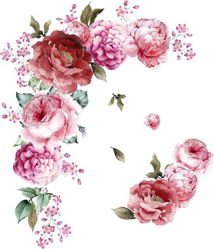 Peony Flower Wall Stickers 3D Pink Flowers Wall Decals, Peel and Stick Removable Wall Art Decor, DIY Mural Wall Art Decor for Kids Room Nursery Classroom Living Room Bedroom Home Decoration (E) in Kuwait