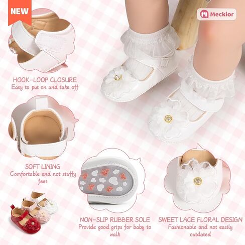 Meckior Infant Baby Girls Soft Sole Bowknot Princess Wedding Dress in Saudi Arabia