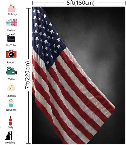 5x7ft 4th of July Background Soft Fabric Background for Decor Black and Grey Photo Booth Backdrop for Portrait Independence Day Flag Backdrop in Kuwait