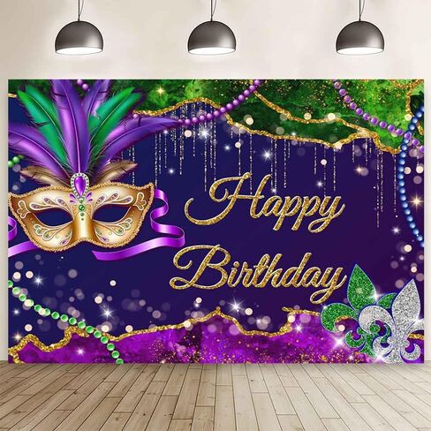 Mehofond 7x5ft Mardi Gras Bradith Backdrop Masquerade Happy Birthday Party Party Bracket in Saudi Arabia