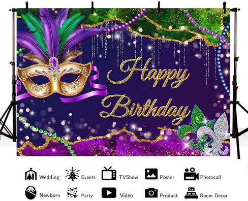 Mehofond 7x5ft Mardi Gras Bradith Backdrop Masquerade Happy Birthday Party Party Bracket in Saudi Arabia