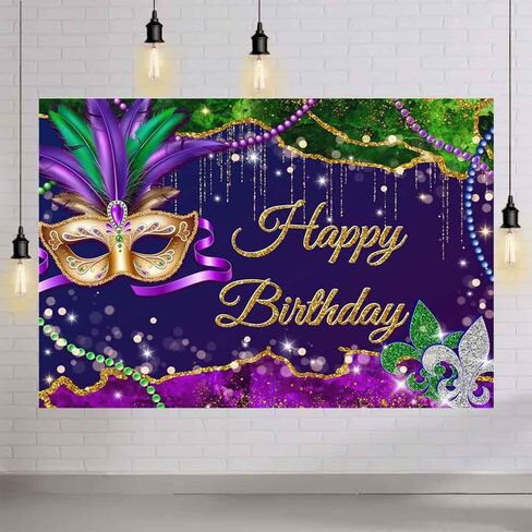 Mehofond 7x5ft Mardi Gras Bradith Backdrop Masquerade Happy Birthday Party Party Bracket in Saudi Arabia
