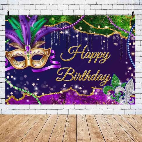 Mehofond 7x5ft Mardi Gras Bradith Backdrop Masquerade Happy Birthday Party Party Bracket in Saudi Arabia