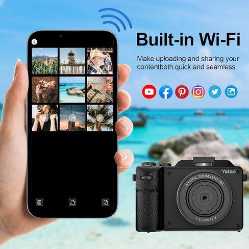 الكاميرا الرقمية للتصوير الفوتوغرافي والفيديو ، كاميرا Vlogging 44 ميجابكسل مع بطاقة SD ، كاميرا مضغوطة مع فلاش ، 18x كاميرا السفر الرقمية Zoom in Kuwait