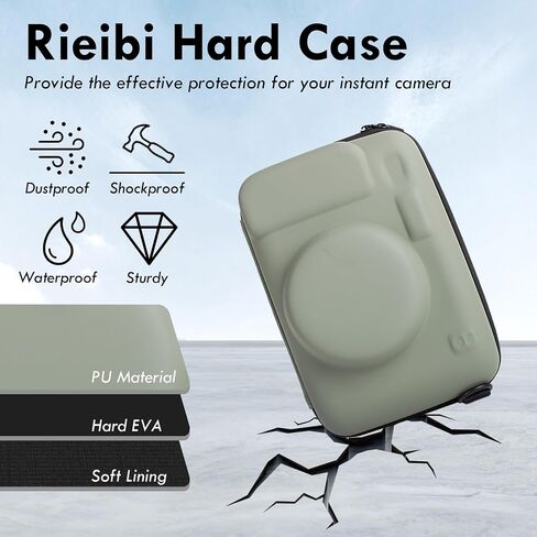 Rieibi Hard Protective Case for INSTAX WIDE 400/300/210/LOMO Camera - EVA Carrying Storage Case for Fujifilm Instax Wide 400/300/210/LOMO Camera with Shoulder Strap and Accessories Pocket-Green in Kuwait
