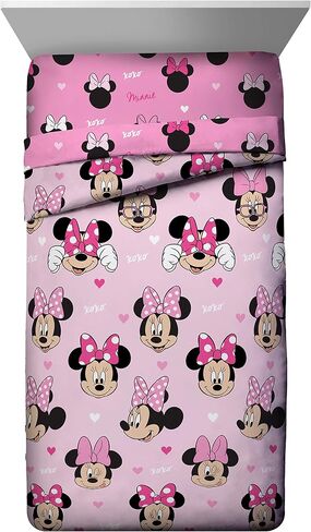 Jay Franco Disney Minnie Mouse Hearts N Love 5 Piece Full Size Bed Set - Includes Reversible Comforter & Sheet Set - Super Soft Fade Resistant Microfiber - (Official Disney Product) in Kuwait