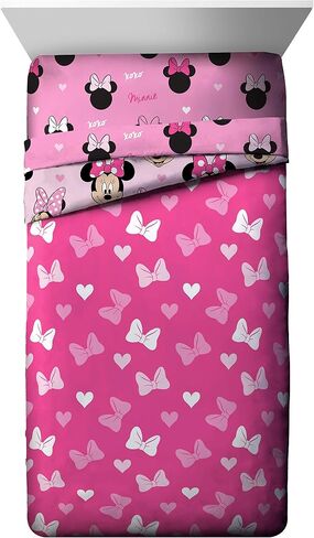 Jay Franco Disney Minnie Mouse Hearts N Love 5 Piece Full Size Bed Set - Includes Reversible Comforter & Sheet Set - Super Soft Fade Resistant Microfiber - (Official Disney Product) in Kuwait