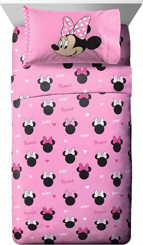 Jay Franco Disney Minnie Mouse Hearts N Love 5 Piece Full Size Bed Set - Includes Reversible Comforter & Sheet Set - Super Soft Fade Resistant Microfiber - (Official Disney Product) in Kuwait