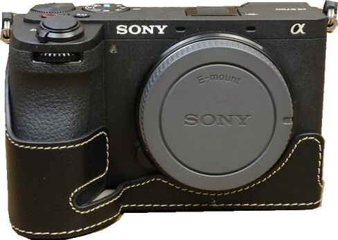 A6700 Case, BMAOLLONGB Handmade PU Leather Half Camera Case Bag Cover Bottom Opening Version for Sony Alpha A6700 with Hand Strap (Black-B) in Saudi Arabia
