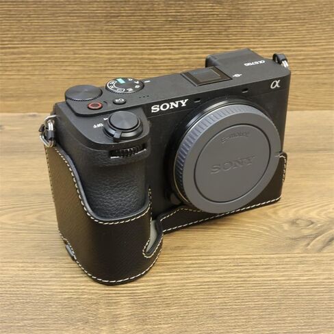 A6700 Case, BMAOLLONGB Handmade PU Leather Half Camera Case Bag Cover Bottom Opening Version for Sony Alpha A6700 with Hand Strap (Black-B) in Saudi Arabia