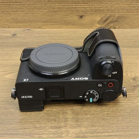 A6700 Case, BMAOLLONGB Handmade PU Leather Half Camera Case Bag Cover Bottom Opening Version for Sony Alpha A6700 with Hand Strap (Black-B) in Saudi Arabia
