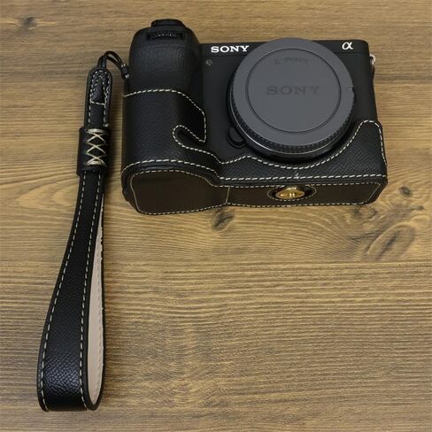 A6700 Case, BMAOLLONGB Handmade PU Leather Half Camera Case Bag Cover Bottom Opening Version for Sony Alpha A6700 with Hand Strap (Black-B) in Saudi Arabia