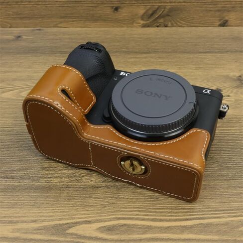 A6700 Case, BMAOLLONGB Handmade PU Leather Half Camera Case Bag Cover Bottom Opening Version for Sony Alpha A6700 with Hand Strap (Black-B) in Saudi Arabia