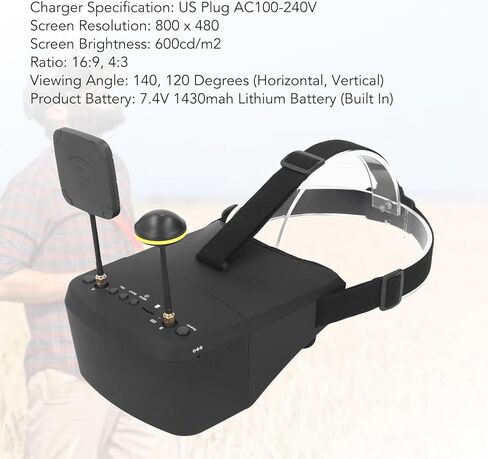 نظارات الفيديو EV800D FPV مع DVR 40ch 5ch 5 بوصة 800 × 480 سماعة الفيديو ، نظام نظارات Dual System Mini FPV لطائرات FPV Quadcopter ، بناء في بطارية 7.4v 1430mAh (5.8 جيجا هرتز) in Kuwait