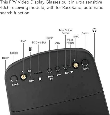 نظارات الفيديو EV800D FPV مع DVR 40ch 5ch 5 بوصة 800 × 480 سماعة الفيديو ، نظام نظارات Dual System Mini FPV لطائرات FPV Quadcopter ، بناء في بطارية 7.4v 1430mAh (5.8 جيجا هرتز) in Kuwait