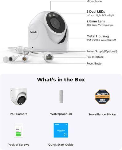 H.VIEW 8MP/4K Outdoor Dome Security POE IP Camera, Smart Dual Illumination, 100ft Night Vision, 2.8mm Lens Wide Angel, IP66, One-Way Audio, H.265+, Smart AI Detection, (Hikvision Compatible) in Saudi Arabia