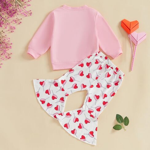 Fiomva Toddler Baby Bird Valentines Day Woatfit Sweatshirt Top+Flare Pants Bell Bords ملابس ملابس in Kuwait