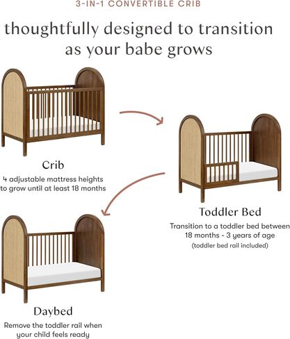 Babyletto Bondi Cane 3-in-1 قابلة للتحويل مع طقم تحويل سرير صغير في الجوز الطبيعي مع قصب طبيعي ، Greenguard Gold Certified in Kuwait