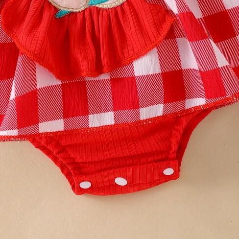 Baby Girl Summer Clothes Short Sleeve Ruffled Romper Dress Bear Print Plaid Bodysuit Headband Cute Summer Outfit in Kuwait