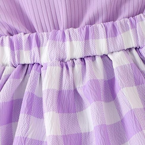 Baby Girl Summer Clothes Short Sleeve Ruffled Romper Dress Bear Print Plaid Bodysuit Headband Cute Summer Outfit in Kuwait