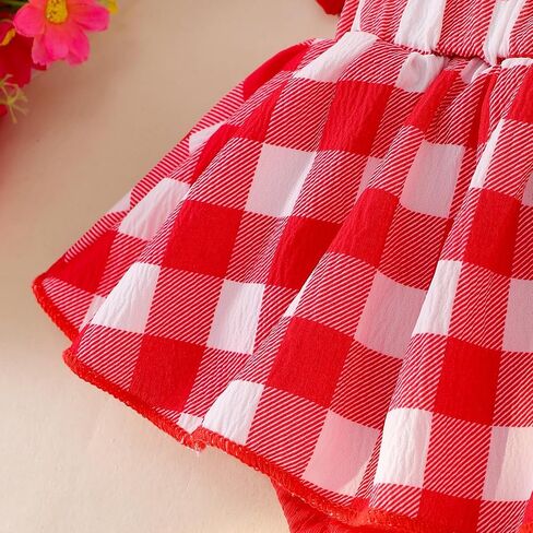 Baby Girl Summer Clothes Short Sleeve Ruffled Romper Dress Bear Print Plaid Bodysuit Headband Cute Summer Outfit in Kuwait