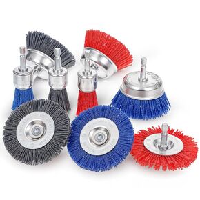 9 Pack Nylon Filament Brush, Abrasive Wire Brush Wheel & Cup Brush Set, Drill Bit Sanding Brush with 1/4" Hex Shank for Steel Rust Removing, Grill Cleaning, Flaking Paint Refinishing