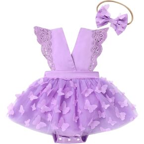 AWIBMK Baby 1st Birthday Girl Outfit Cake Smash Boho Lace Romper Tutu Dress Headband for Photoshoot