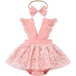 Awibmk Baby 1st Birthday Girl Outfit Cake Smash Boho Lace Romper Tutu Dress Brhest for Photoshoot