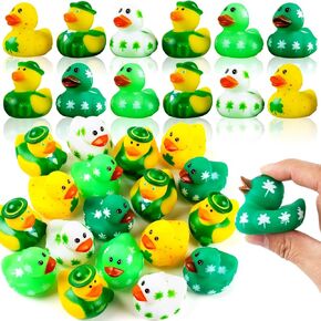 18pcs St. Patrick’s Day Rubber Ducks - 6 Styles Green Mini Rubber Ducks Shamrock Irish Day Fun Bath Toys for Kids St Patrick’s Day Accessories Party Favors Gifts