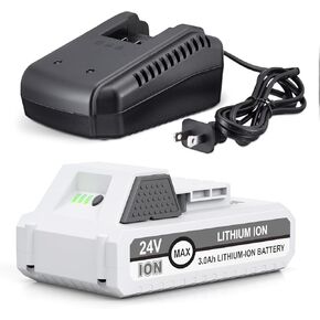 3.0Ah 24VBAT-LTE Replacement Lithium-iON Battery+Fast Charger for Snow Joe 24V Cordless Power Tools Starter Kit Compatible with Snow Joe 24VBAT-LTE 24V ion+Models