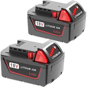6.0Ah 18V Lithium Battery Replacement for Milwaukee m18 Battery 48-11-1850 48-11-1860, Compatible with M18 Milwaukee Battery Cordless Power Tools 2 Pack