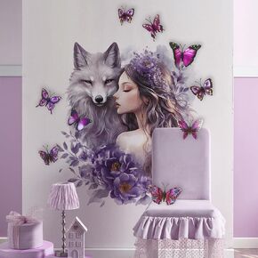 Runtoo Wolf Wall Stickers 3D Butterfly Flowers Fairy Wall Art Decals for Girls Bedroom Baby Nursery Decor