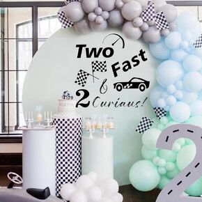 Two Fast Party Decal Sign，2nd Birthday Racing Decal for Balloon Arch，Race Car Second Birthday Party Backdrop Sticker，Black and White Two Fast Birthday Decal for Wall， Race Car Wall Decoration Signs