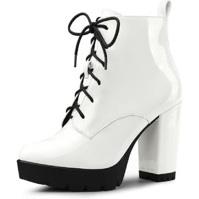 Allegra K Women's Lace Up Chunky Heels Platform Ankle Combat Boots