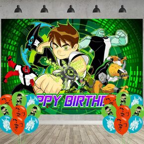Ben Birthday Party Decoration,10 Party Photo Background 5 x 3 FT and 18 Pcs Balloon,Ben Merch Party Backdrop Supplies