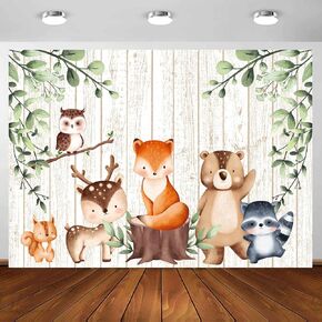 Woodland Baby Shower Backdrop, 7 x 5 ft Wild Jungle Animal Adventure Theme Background, Kids Birthday Baby Shoower Gender Reveal Photography Party Supplies Decor