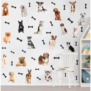 OLMIXA Dogs and Bones Wall Decals - Pet Puppy Wall Stickers for Dog Lover Gifts - Vinyl Animal Wall Decals for Nursery Kids Bedroom Playroom Decor