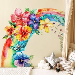 2 Sheets Removable Rainbow Wall Decals DIY Flower and Plant Wall Decals Vinyl Peel and Stick Rainbow Decals for Nursery Kids Bedroom Living Room Playroom Home Decor 35.4 x 11.8 inch