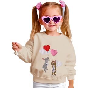 Toddler Baby Girl Valentine's Day Sweatshirt Cute Heart Bunny Shirt Rabbit Long Sleeve Outfit Crew Neck Tops Clothes