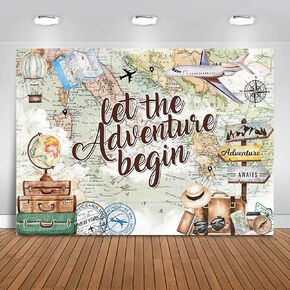 Adventure Awaits Backdrop 7x5ft Let The Adventure Begin Baby Shower Party Decorations Background World Map Travel Themed Banner Photo Booth Props