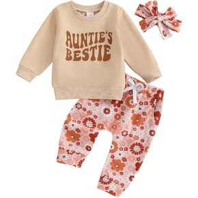 Aunties Bestie Baby Clothes Toddler Boy Fall Winter Outfit 2 Piece Sweatsuit Long Sleeve Sweatshirt And Pants Set