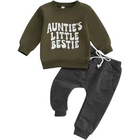 Aunties Bestie Baby Clothes Toddler Boy Fall Winter Outfit 2 Piece Sweatsuit Long Sleeve Sweatshirt And Pants Set