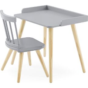 Delta Children Essex Kids' Desk & Chair Set-Greenguard Gold Certified-Ideal for Arts & Crafts, Snack Time, Studying-for Ages 4 Years+, Grey/Natural