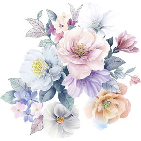 Blue Peony Flower Wall Decals Watercolor Peonies Wall Stickers Vintage Rose Blossom Floral Wall Art Mural for Girls Room Bedroom Living Room Sofa TV Background Nursery Kitchen Office