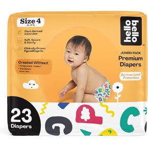 Hello Bello Premium Baby Diapers Size 4 I 23 Count of Disposeable, Extra-Absorbent, Hypoallergenic, and Eco-Friendly Baby Diapers with Snug and Comfort Fit I Alphabet Soup